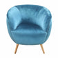 Teal Velvet Armed Accent Chair with Natural Finish Wood legs By Homeroots | Accent Chairs | Modishstore - 2