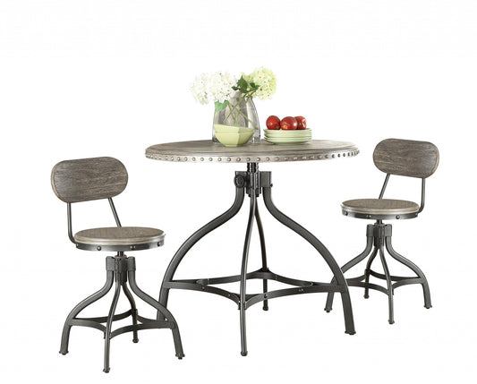 3Pc Pack Gray Oak Adjustable Counter Height Dining Set By Homeroots - 286239