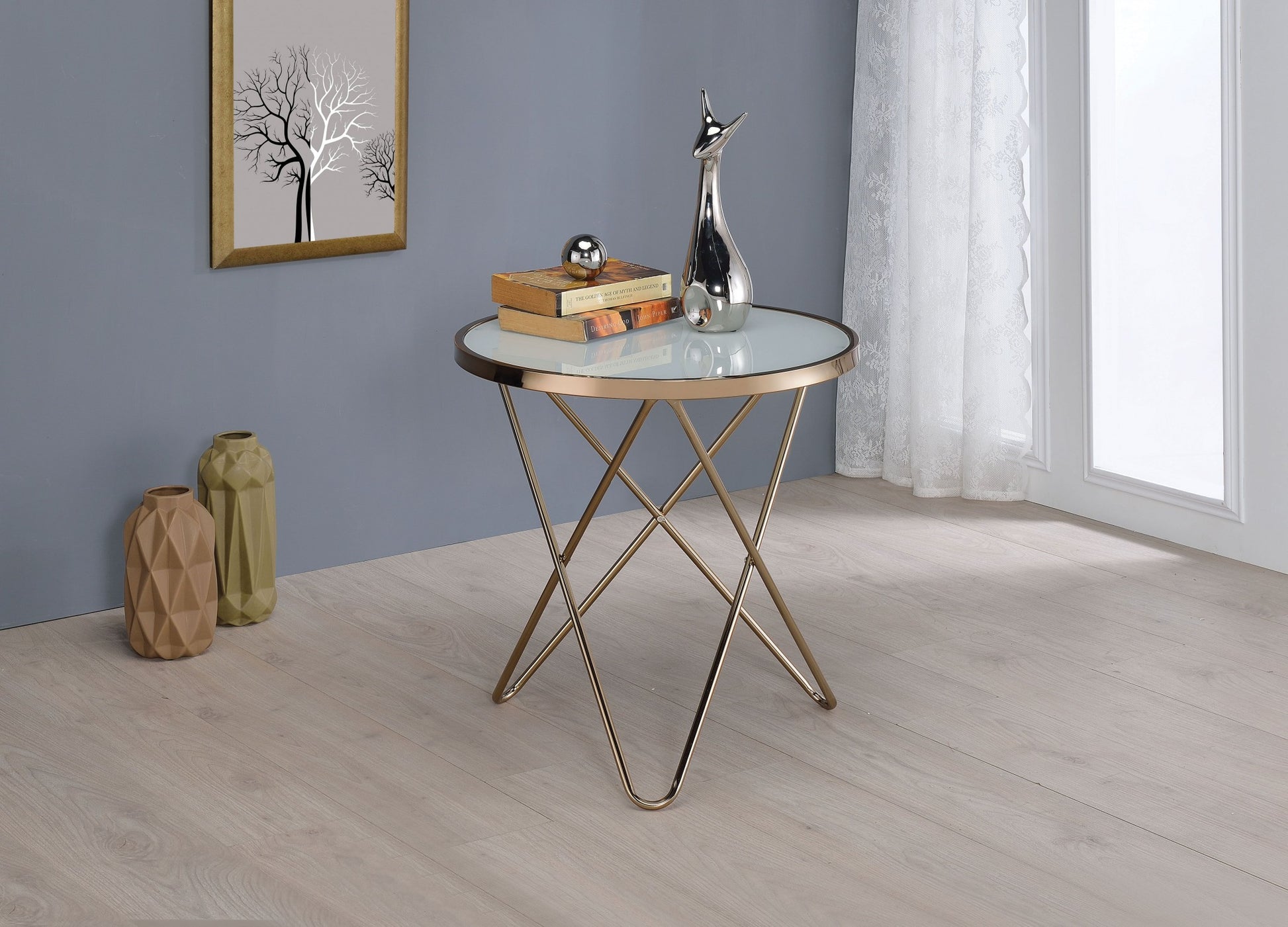 Frosted Glass And Champagne End Table By Homeroots | End Tables | Modishstore