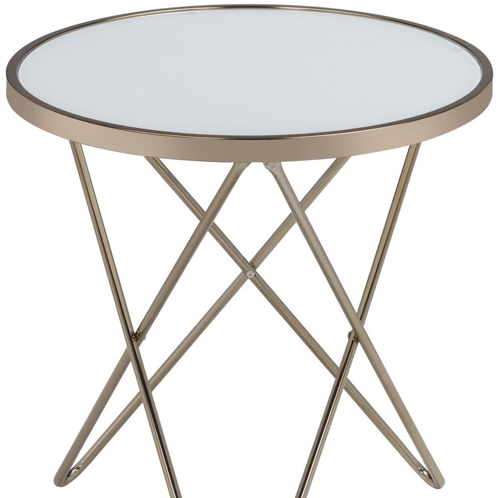 Frosted Glass And Champagne End Table By Homeroots | End Tables | Modishstore - 5