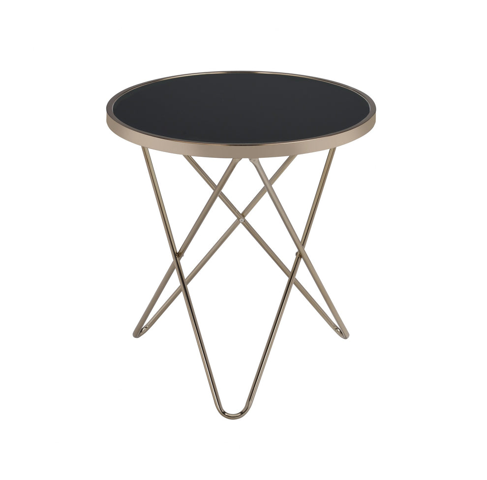 Mod Black Glass and Geo Gold End Table By Homeroots | End Tables | Modishstore - 2