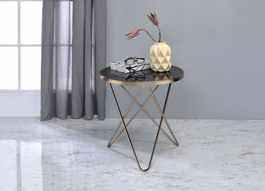 Mod Black Glass and Geo Gold End Table By Homeroots | End Tables | Modishstore