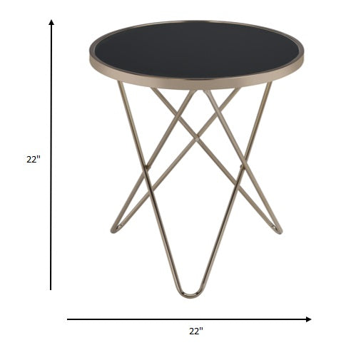 Mod Black Glass and Geo Gold End Table By Homeroots | End Tables | Modishstore - 3