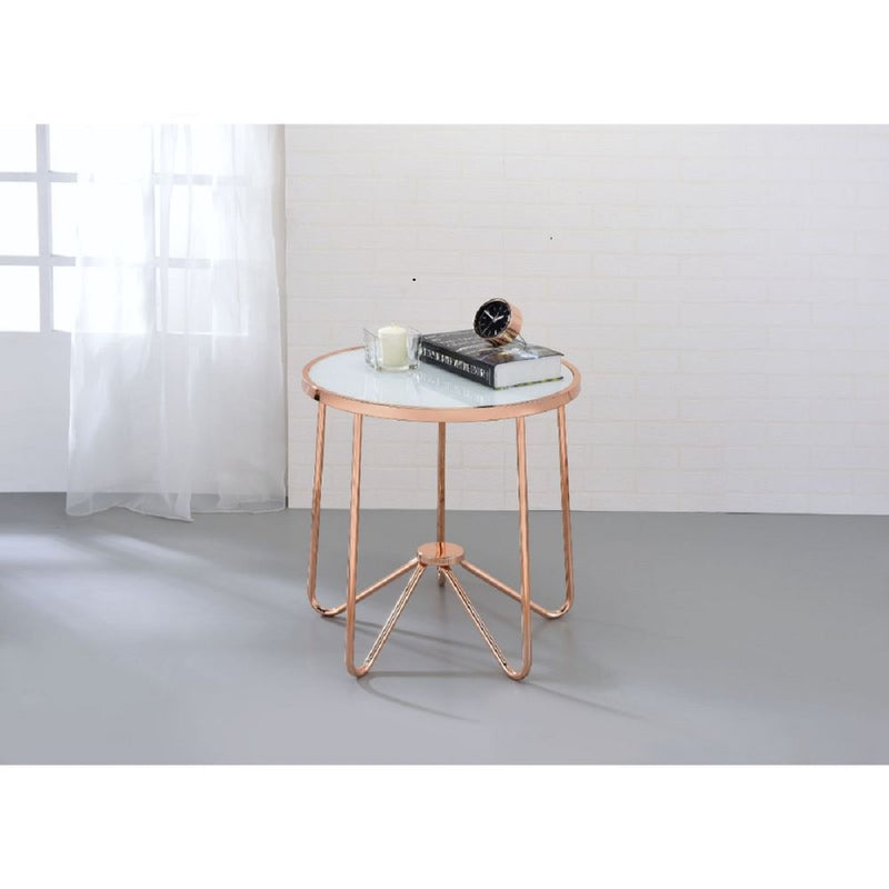 Frosted Glass And Rose Gold End Table By Homeroots | End Tables | Modishstore