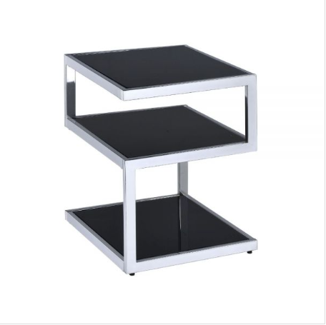 Black Glass And Chrome 3 Tier Shelves End Table By Homeroots | End Tables | Modishstore