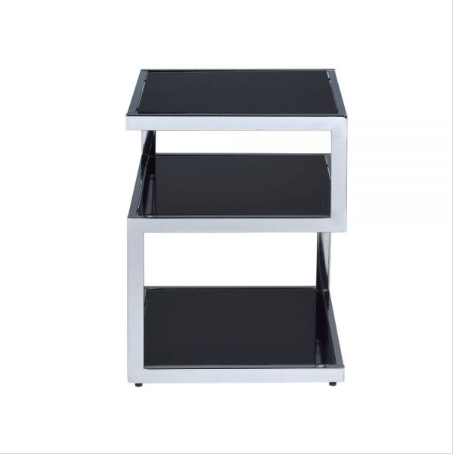 Black Glass And Chrome 3 Tier Shelves End Table By Homeroots | End Tables | Modishstore - 3