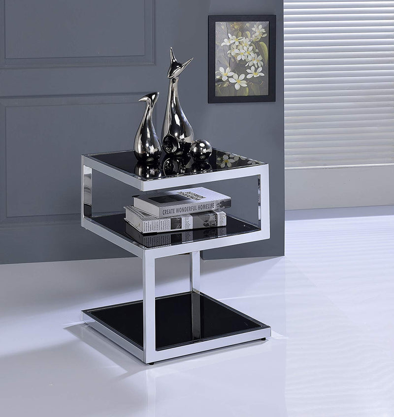 Black Glass And Chrome 3 Tier Shelves End Table By Homeroots | End Tables | Modishstore - 4