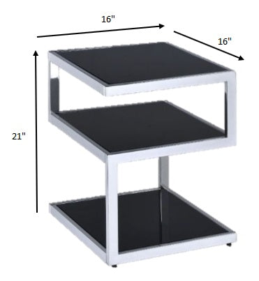 Black Glass And Chrome 3 Tier Shelves End Table By Homeroots | End Tables | Modishstore - 5