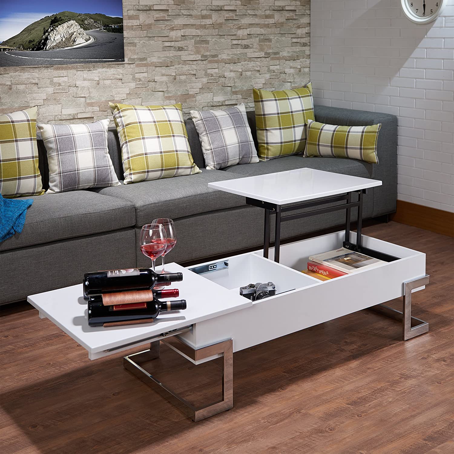 White And Chrome Particle Board Coffee Table By Homeroots | Coffee Tables | Modishstore - 2