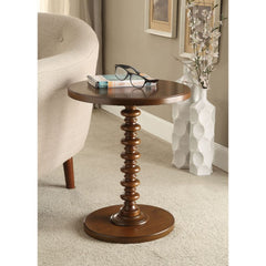 Fun Walnut Wood Pedestal End Table By Homeroots