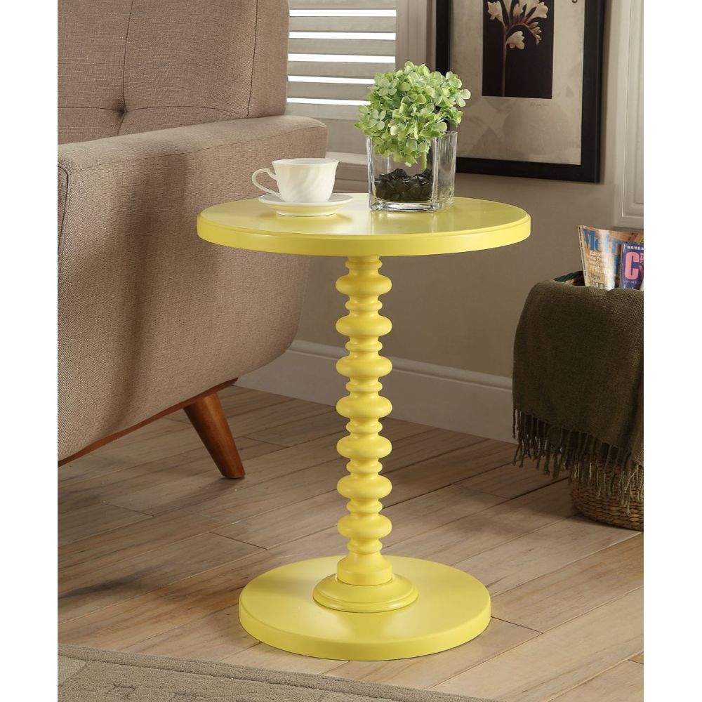 Yellow Solid Wooden Spindle Side Table By Homeroots | Side Tables | Modishstore - 3