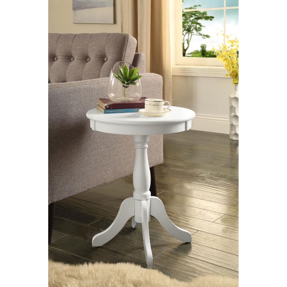 Cottage White Wood Pedestal Side or End Table By Homeroots | End Tables | Modishstore