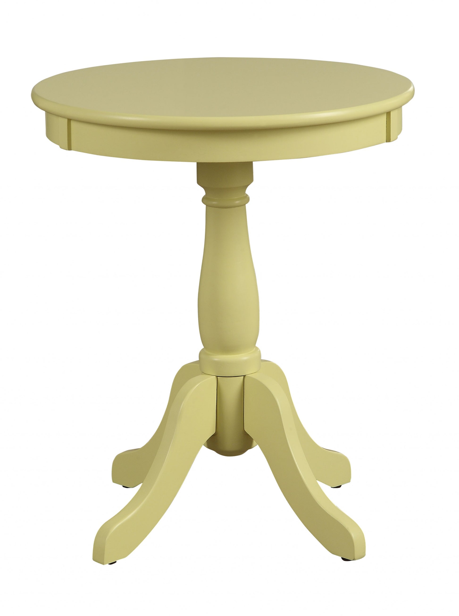 Light Yellow Solid Wooden Pedestal Side Table By Homeroots | Side Tables | Modishstore - 2