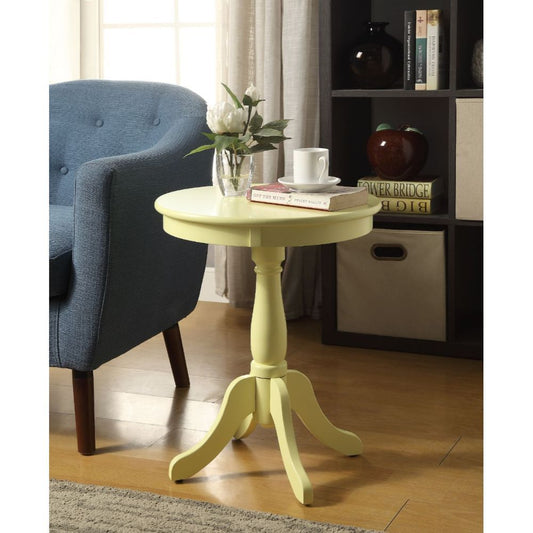 Light Yellow Solid Wooden Pedestal Side Table By Homeroots | Side Tables | Modishstore - 3