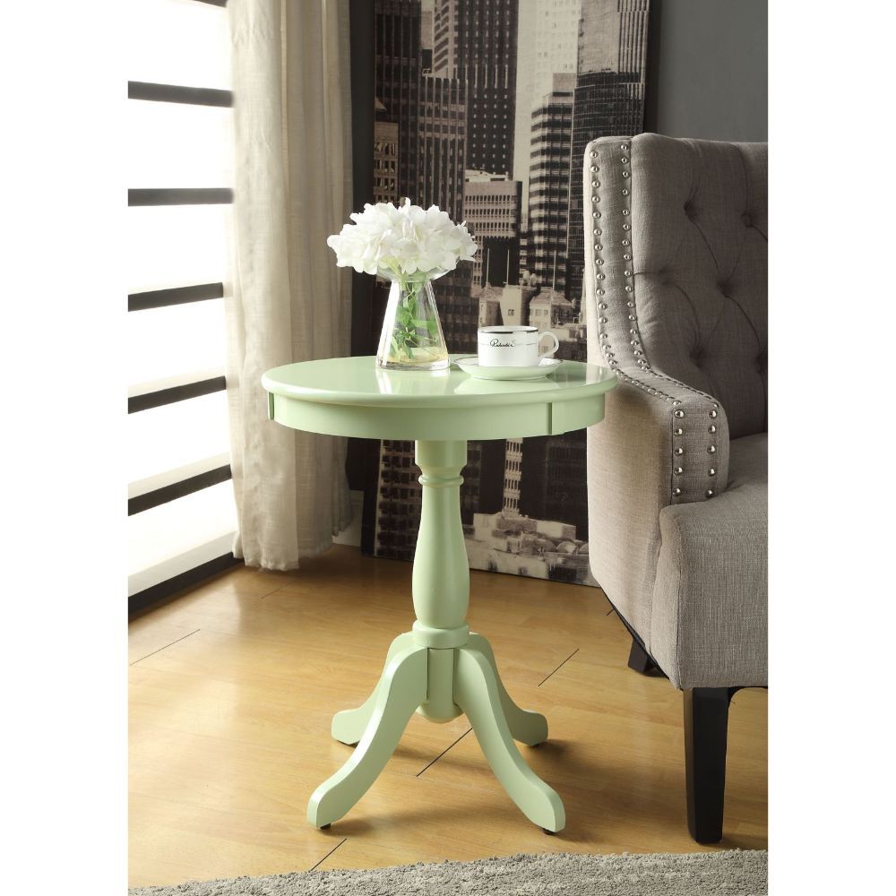 Light Green Solid Wooden Pedestal Side Table By Homeroots | Side Tables | Modishstore