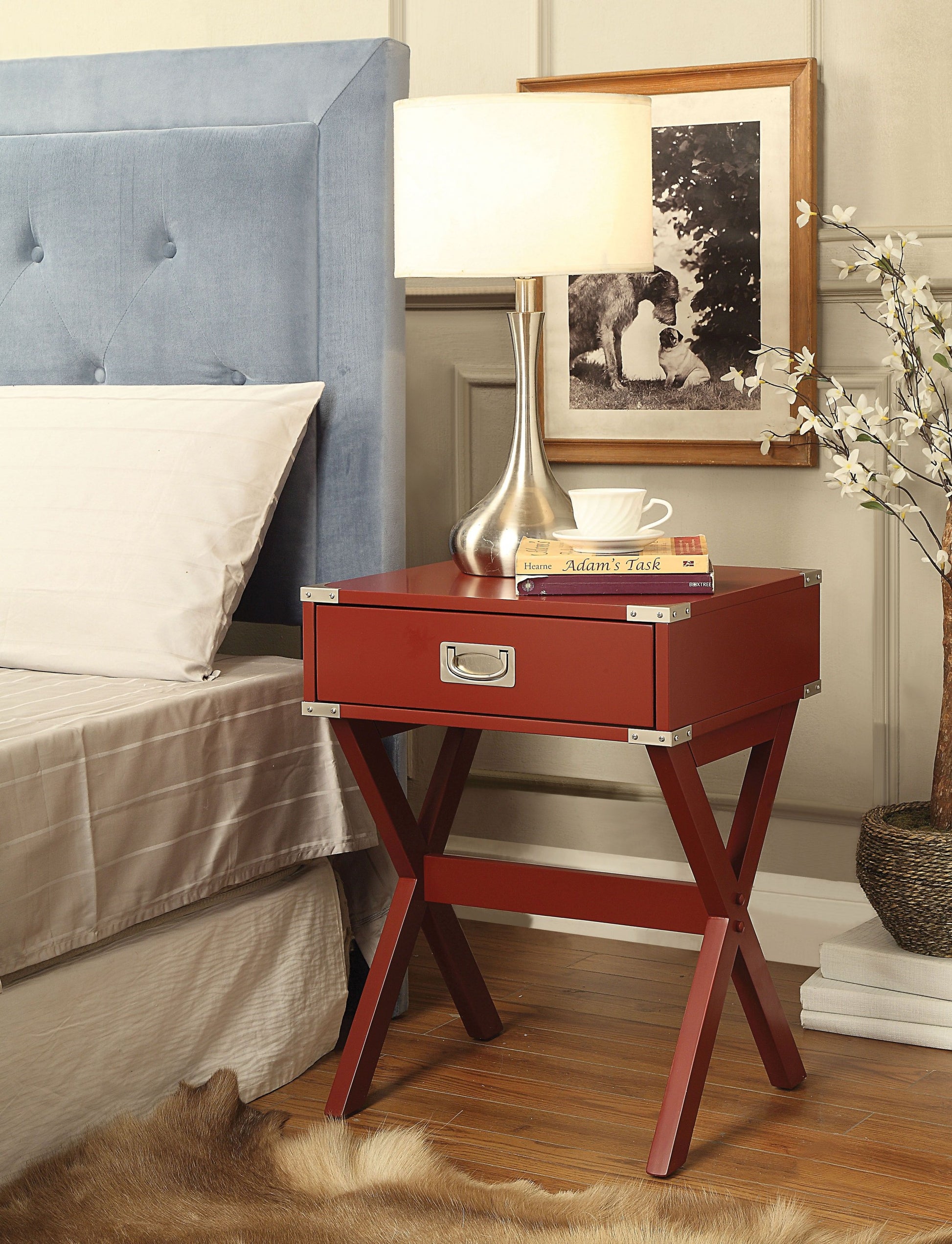 Modern Red X Shape Wooden Storage End Table By Homeroots | End Tables | Modishstore
