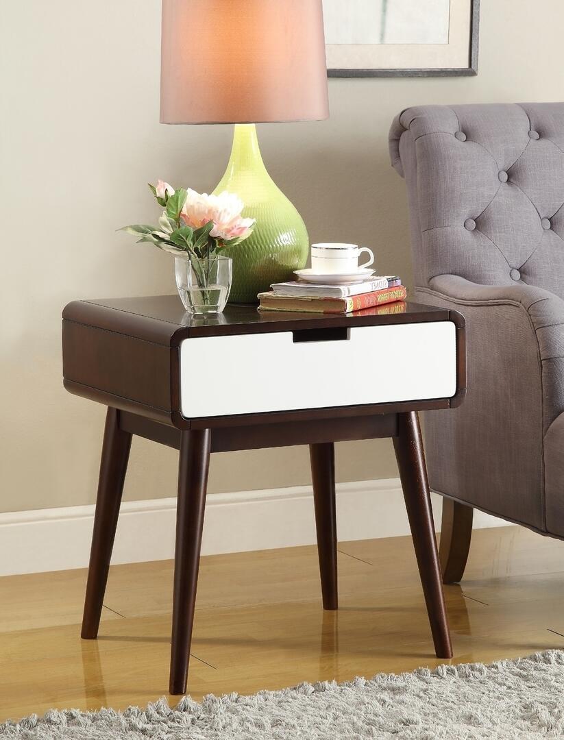 Mahogony and White USB Side Table with Drawer By Homeroots | Side Tables | Modishstore
