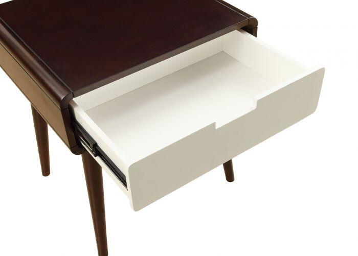 Mahogony and White USB Side Table with Drawer By Homeroots | Side Tables | Modishstore - 4