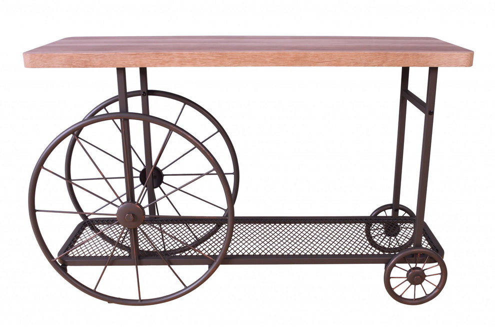 Oak And Antique Gray Metal Tube Sofa Table By Homeroots | Coffee Tables | Modishstore - 2