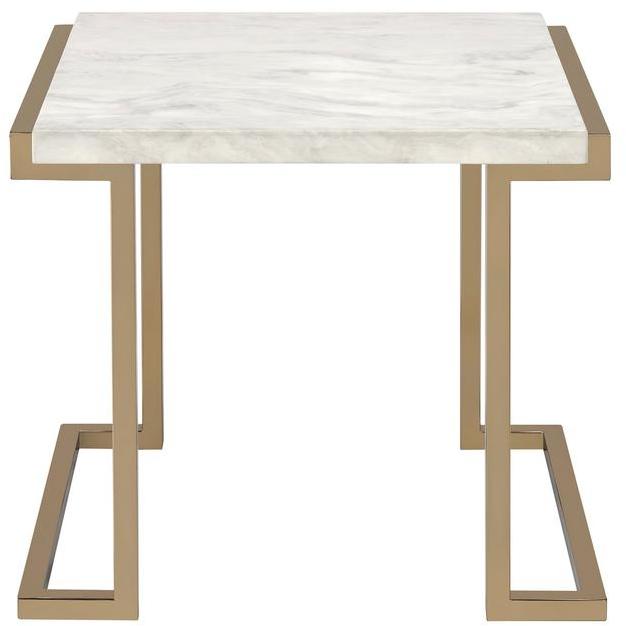 FauMarble Champagne End Table By Homeroots | End Tables | Modishstore - 2