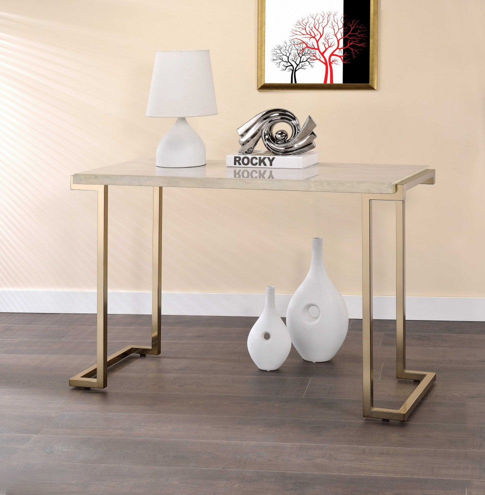 FauMarble And Champagne Sofa Table By Homeroots | Coffee Tables | Modishstore
