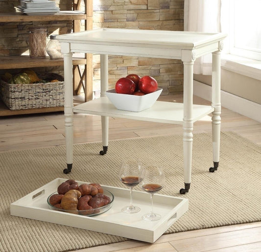 French Style Antique White Trolley Table By Homeroots | TV Tray Tables | Modishstore - 3