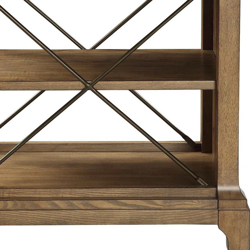 Rustic Light Oak End Table with X-Bar Detail By Homeroots | End Tables | Modishstore - 3