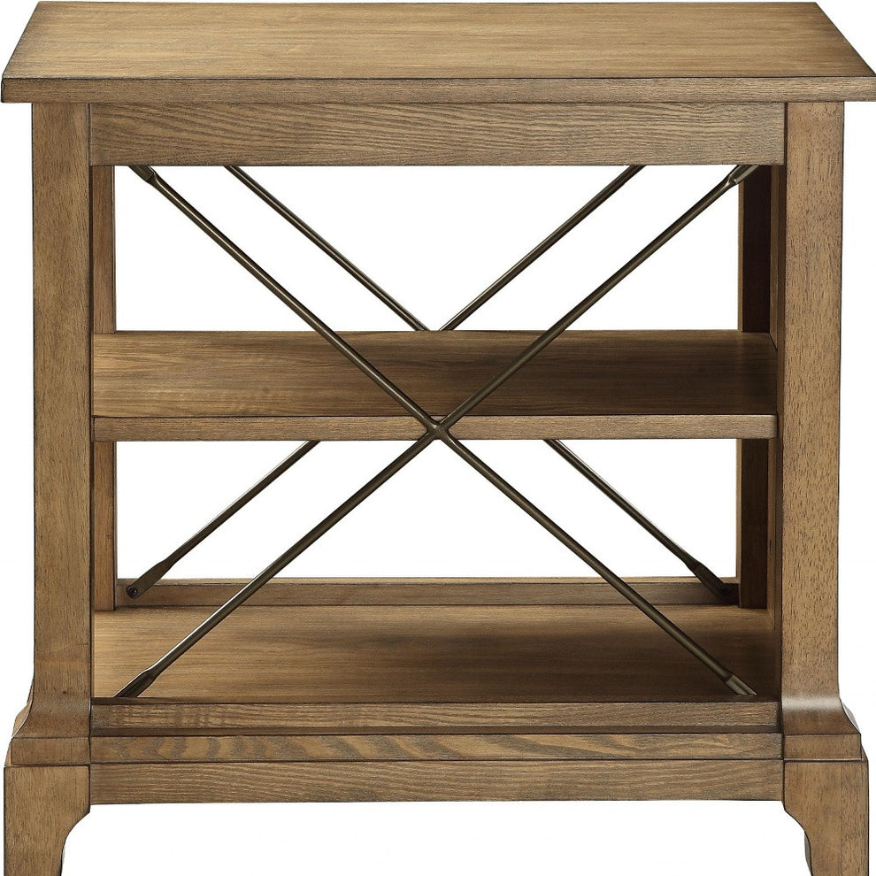 Rustic Light Oak End Table with X-Bar Detail By Homeroots | End Tables | Modishstore - 4