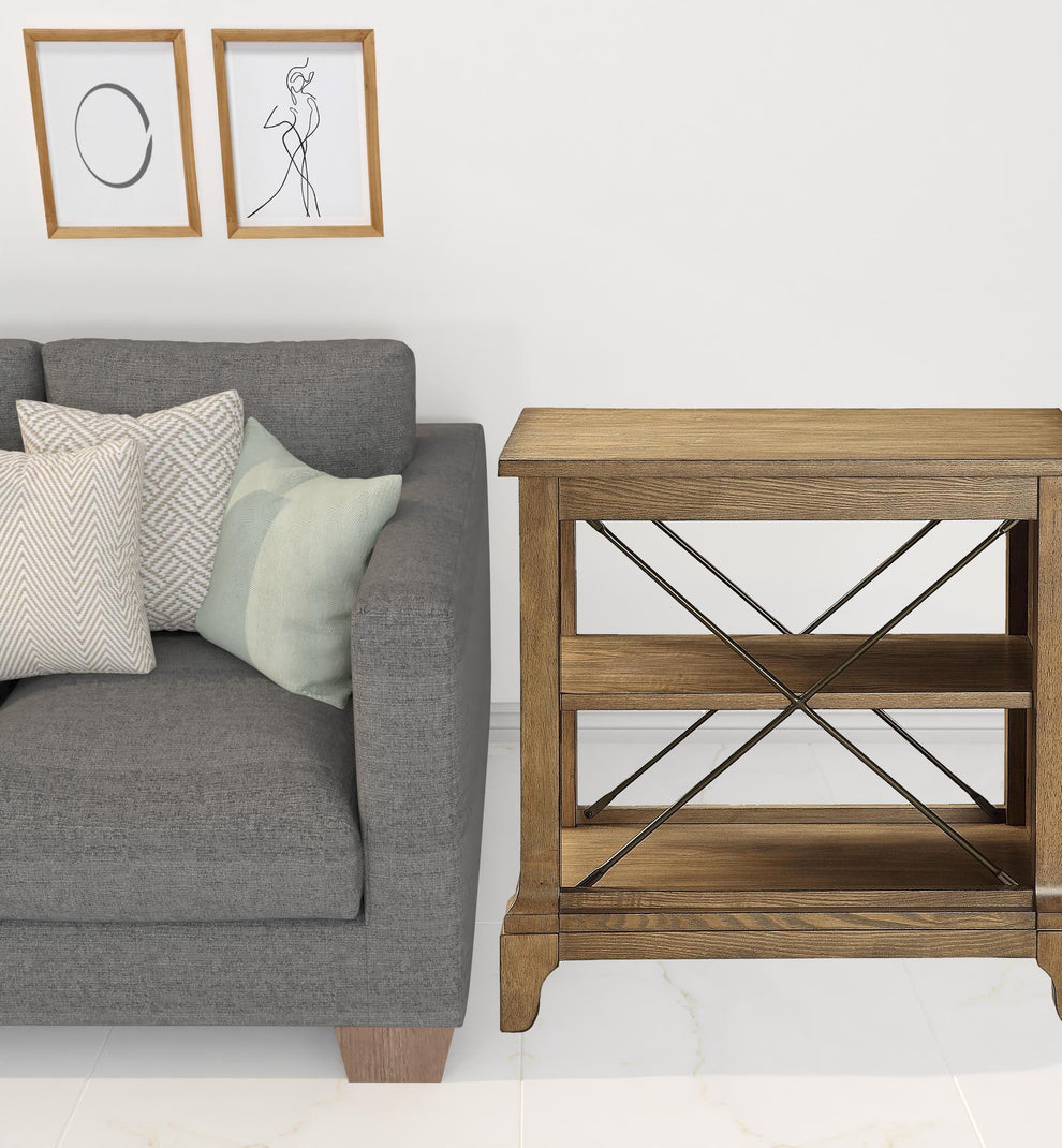 Rustic Light Oak End Table with X-Bar Detail By Homeroots | End Tables | Modishstore - 2