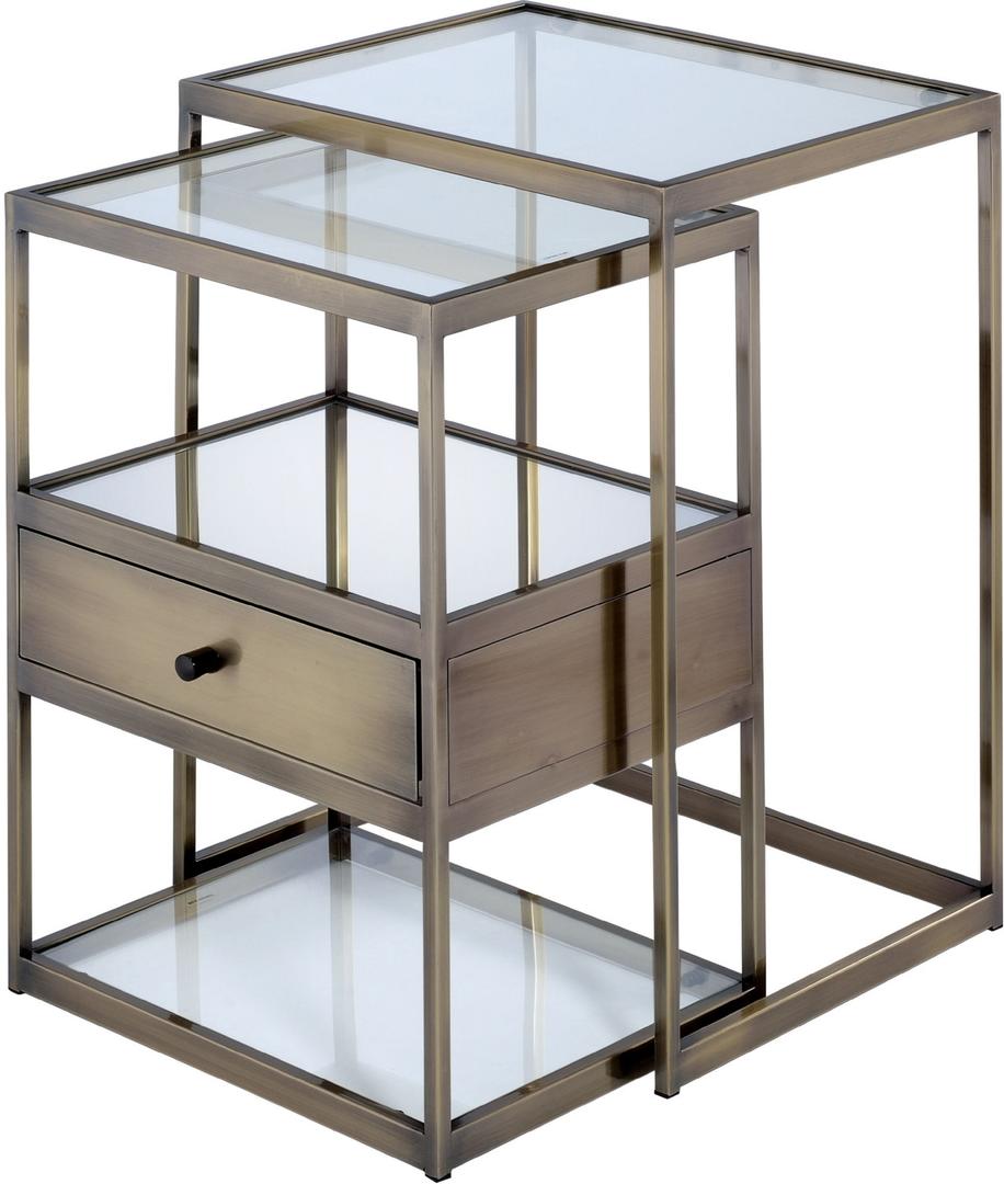 18' X 15' X 26' 2Pc Clear Glass And Antique Brass Nesting Table By Homeroots | Side Tables | Modishstore - 2