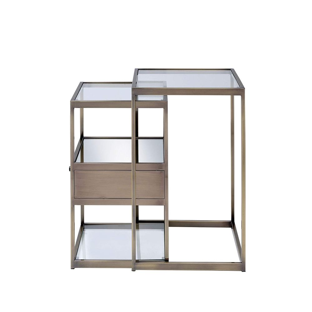 18' X 15' X 26' 2Pc Clear Glass And Antique Brass Nesting Table By Homeroots | Side Tables | Modishstore - 3