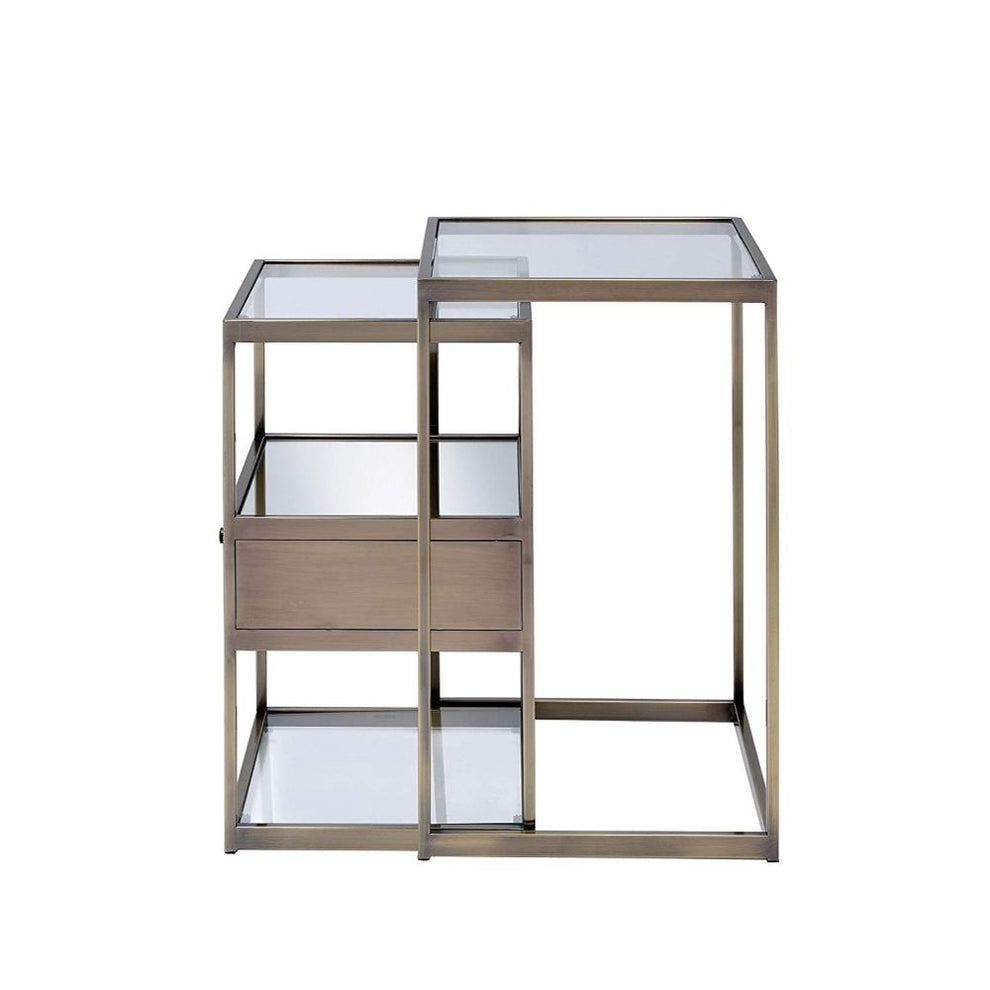 18' X 15' X 26' 2Pc Clear Glass And Antique Brass Nesting Table By Homeroots | Side Tables | Modishstore - 3