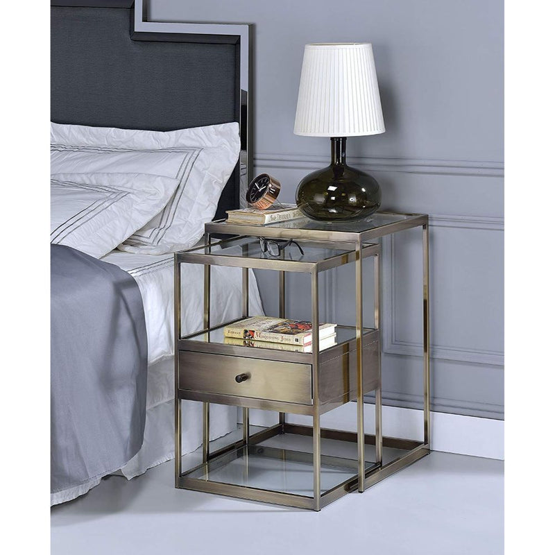 18' X 15' X 26' 2Pc Clear Glass And Antique Brass Nesting Table By Homeroots | Side Tables | Modishstore