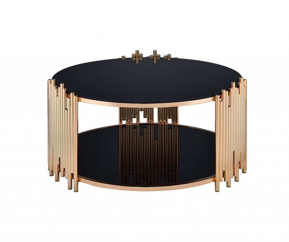 Black Glass And Gold Coffee Table By Homeroots | Coffee Tables | Modishstore - 2