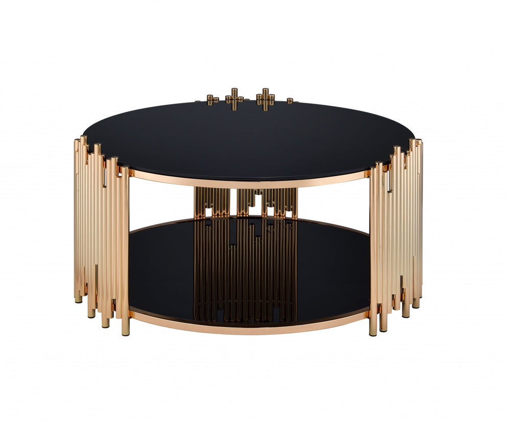 Black Glass And Gold Coffee Table By Homeroots | Coffee Tables | Modishstore - 3