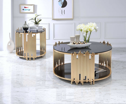 Black Glass And Gold End Table By Homeroots | End Tables | Modishstore