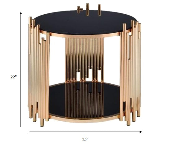 Black Glass And Gold End Table By Homeroots | End Tables | Modishstore - 2