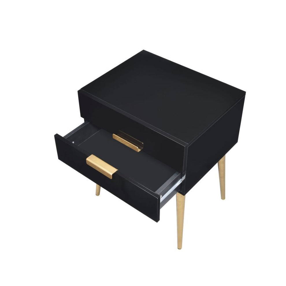Sleek Black And Gold Two Drawer End Table By Homeroots | End Tables | Modishstore - 3