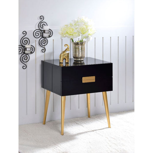 Sleek Black And Gold Two Drawer End Table By Homeroots | End Tables | Modishstore