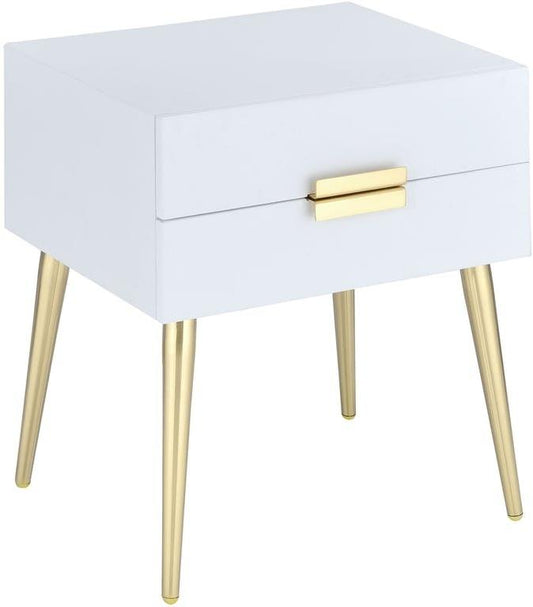 24" Gold And White End Table With Two Drawers By Homeroots