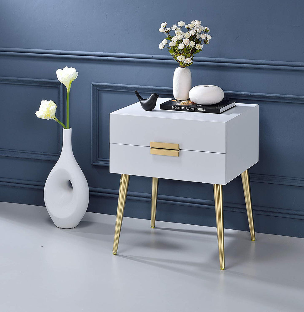 24" Gold And White End Table With Two Drawers By Homeroots | End Tables | Modishstore - 2