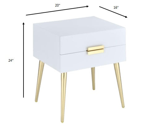 24" Gold And White End Table With Two Drawers By Homeroots
