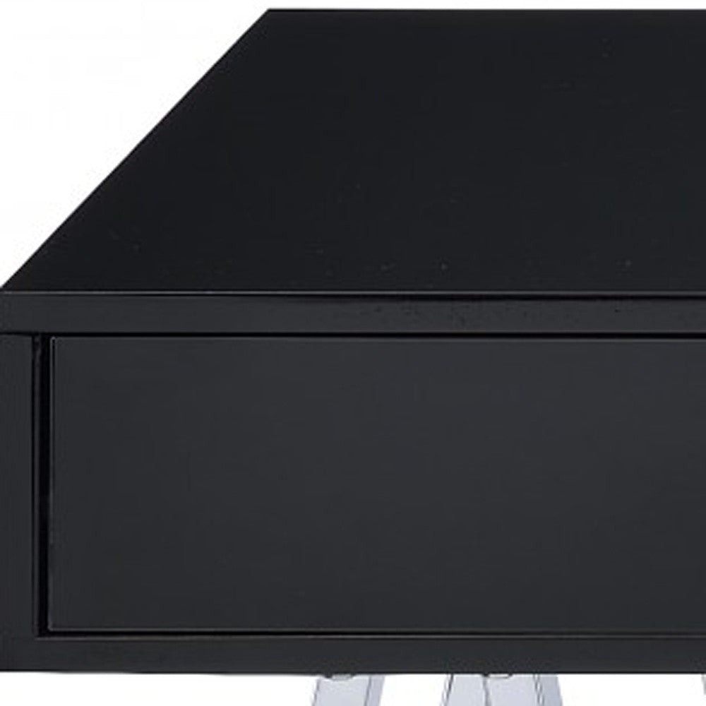 Desk In Black & Chrome - Glossy Polyester Particl Black & Chrome By Homeroots