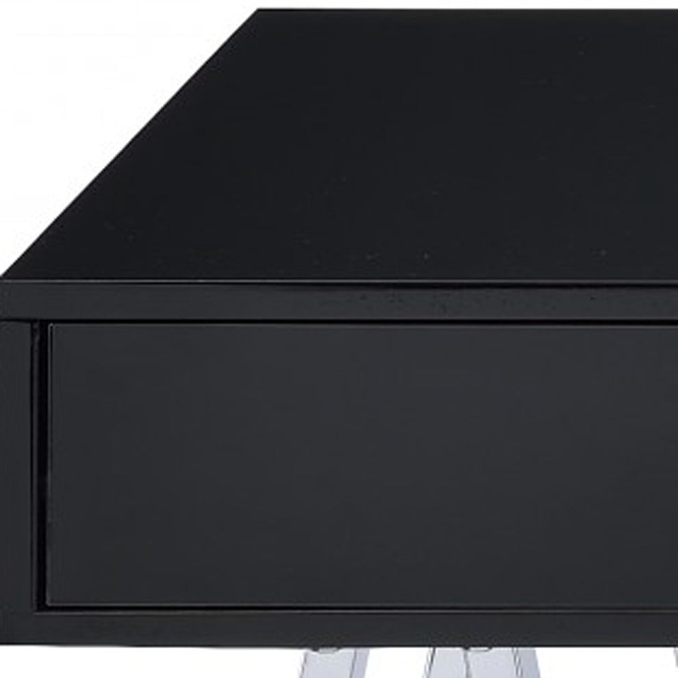 Desk In Black & Chrome - Glossy Polyester Particl Black & Chrome By Homeroots | Desks | Modishstore - 3
