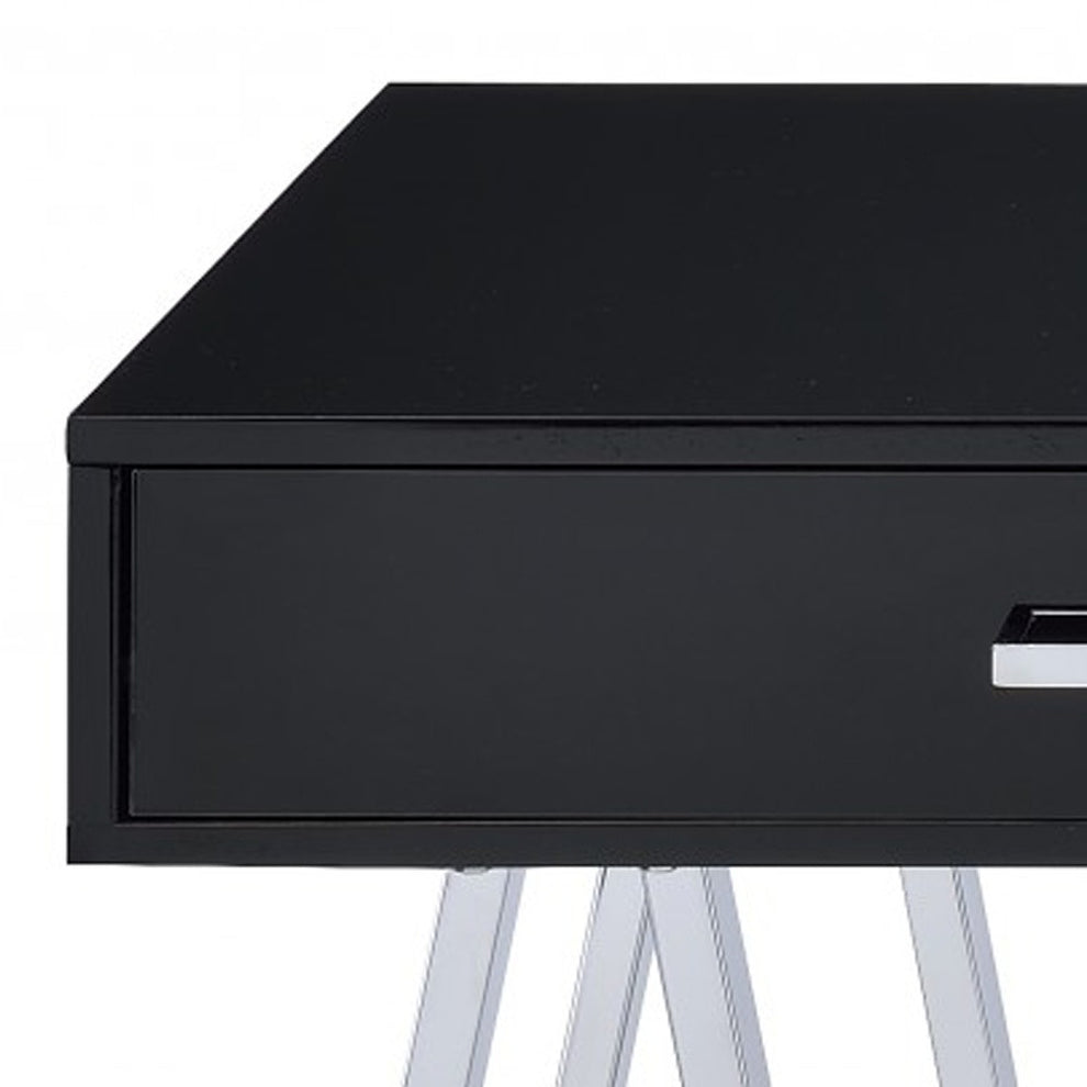 Desk In Black & Chrome - Glossy Polyester Particl Black & Chrome By Homeroots | Desks | Modishstore - 4