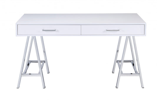 White And Chrome Glossy Polyester Desk By Homeroots