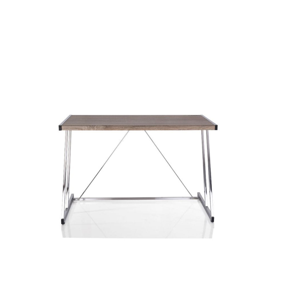 Cool Oak and Chrome USB Desk By Homeroots | Desks | Modishstore - 2