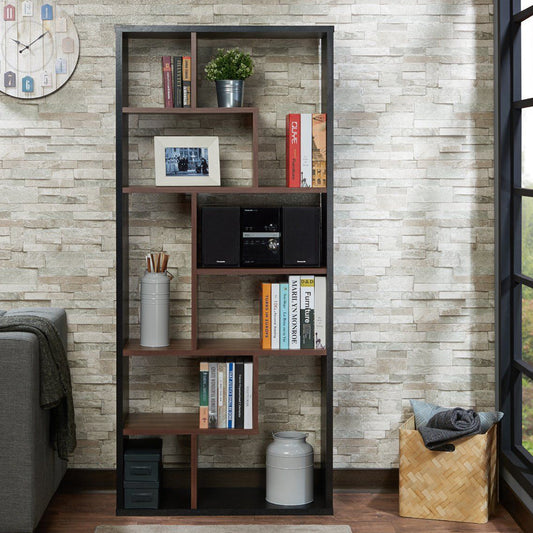 Black And Walnut Veneer Cube Bookcase By Homeroots | Bookcases | Modishstore - 3