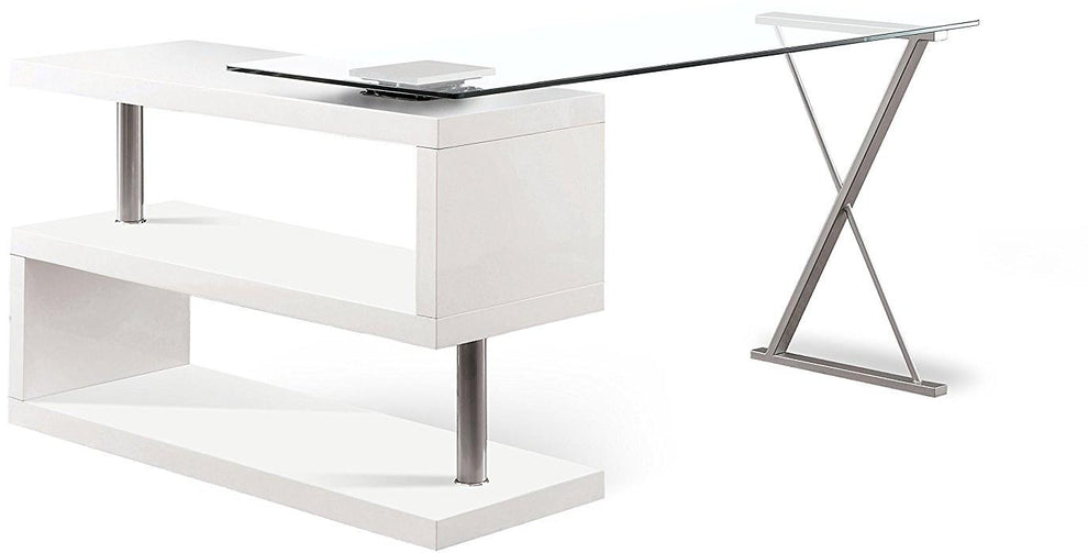 Contemporary White Swivel L Shaped Office Desk By Homeroots | Desks | Modishstore - 2