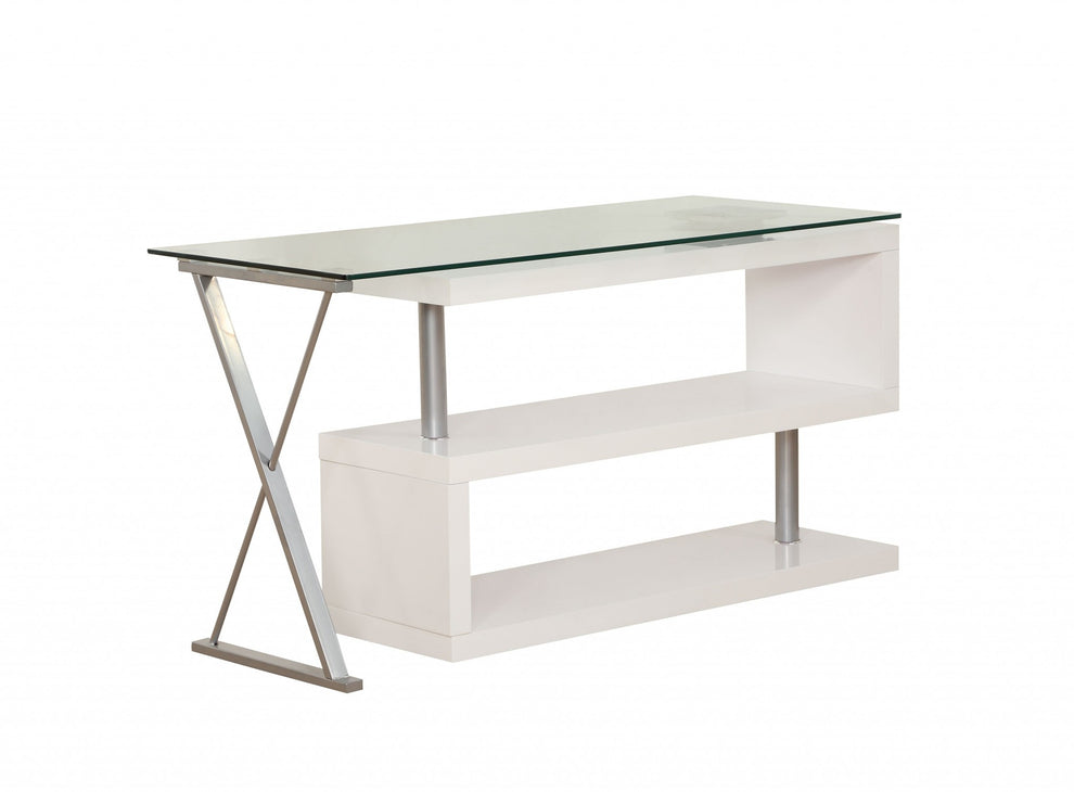 Contemporary White Swivel L Shaped Office Desk By Homeroots | Desks | Modishstore - 4